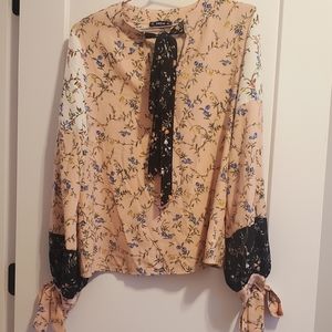 Shein soft floral color block blouse size large